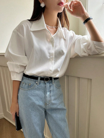 DAZY Women's Loose Casual School Solid Color Shirt
