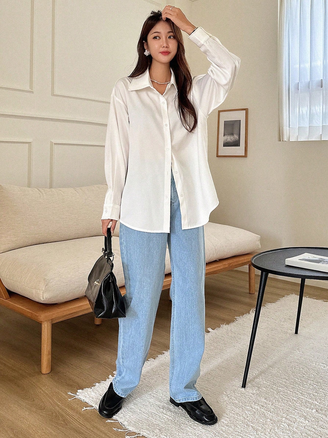 DAZY Women's Loose Casual School Solid Color Shirt