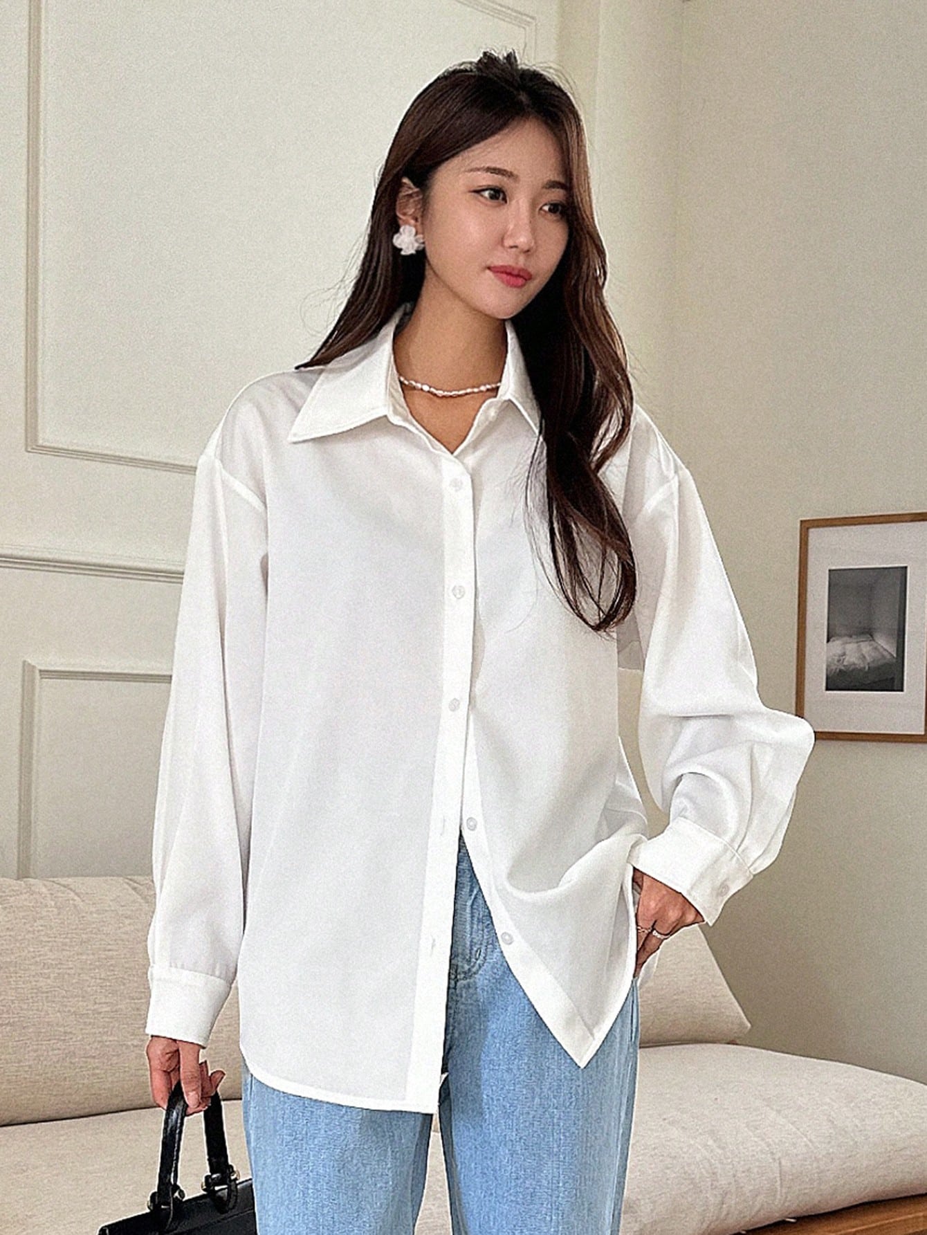 DAZY Women's Loose Casual School Solid Color Shirt