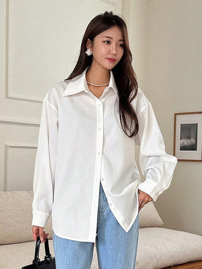 DAZY Women's Loose Casual School Solid Color Shirt