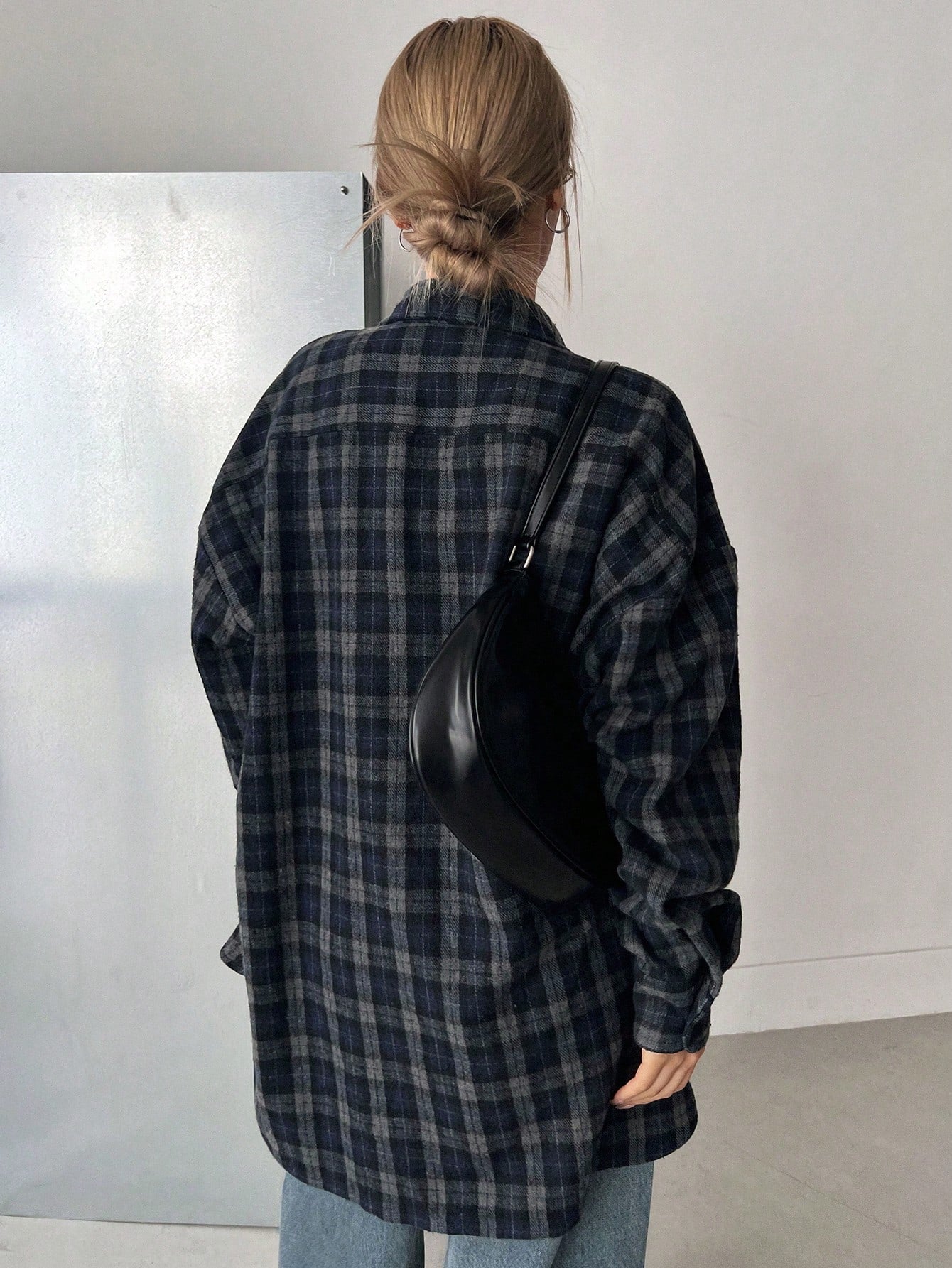 DAZY Women's Loose Plaid Casual School Uniform Shirt