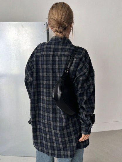 DAZY Women's Loose Plaid Casual School Uniform Shirt