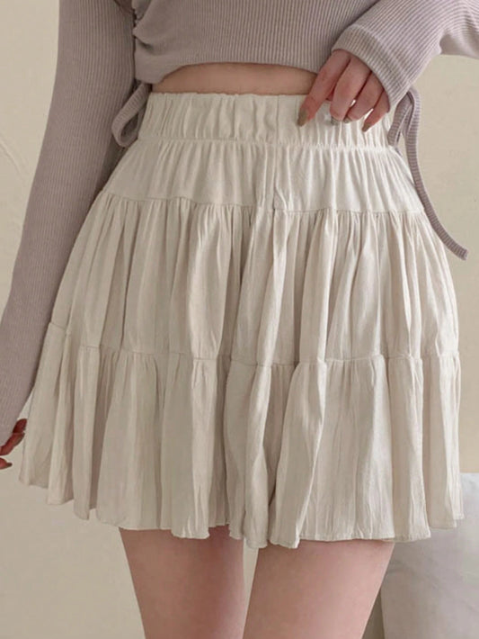 DAZY Women's Solid Color Casual Skirt,Ruffle Fall Skirts
