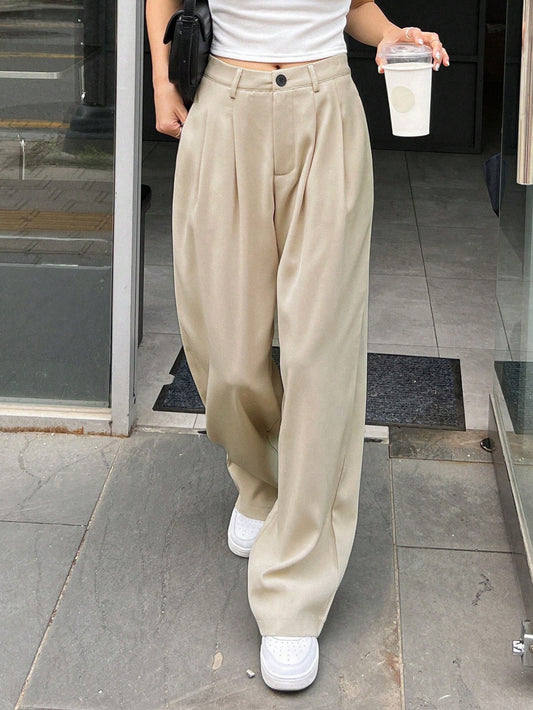 DAZY Women's Solid Color Pleated Straight Leg Casual Business Pants Women Dress Pants Fall