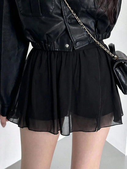 DAZY Women's Solid Color Side Slit Skirt Shorts