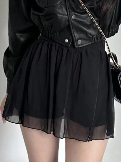 DAZY Women's Solid Color Side Slit Skirt Shorts