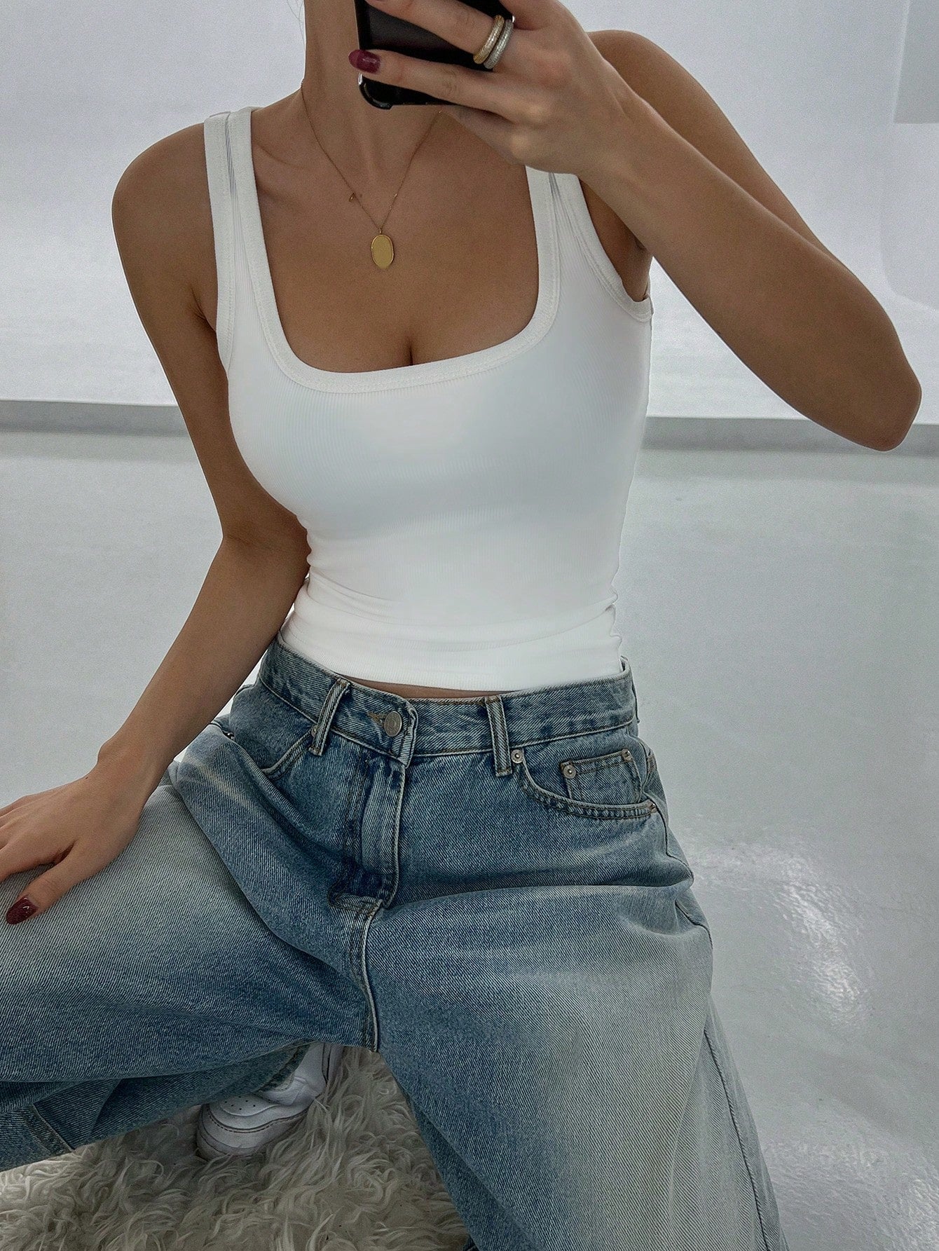 DAZY Women's Summer Casual Daily Commute Minimalist Versatile Solid Color All-Match Ribbed Knit Fitted Tank Top