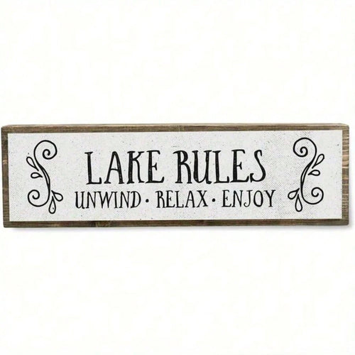 Decorative Signs & Plaques, Lake Rules Metal Wall Sign- Rustic Vintage Lakehouse Decor With "Unwind Relax Enjoy" Quote, 16"X4" Durable Metal Art For