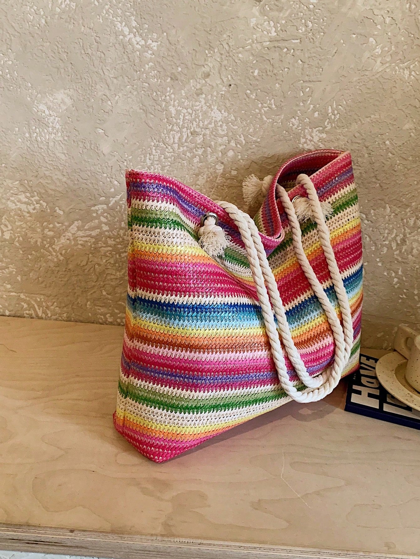 Dedoo Woven Large Capacity Tote Bag, Lightweight Shopping Shoulder Bag, Summer Women's Vacation Travel Essential Bag/Backpack
