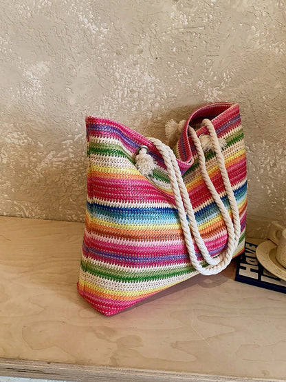 Dedoo Woven Large Capacity Tote Bag, Lightweight Shopping Shoulder Bag, Summer Women's Vacation Travel Essential Bag/Backpack
