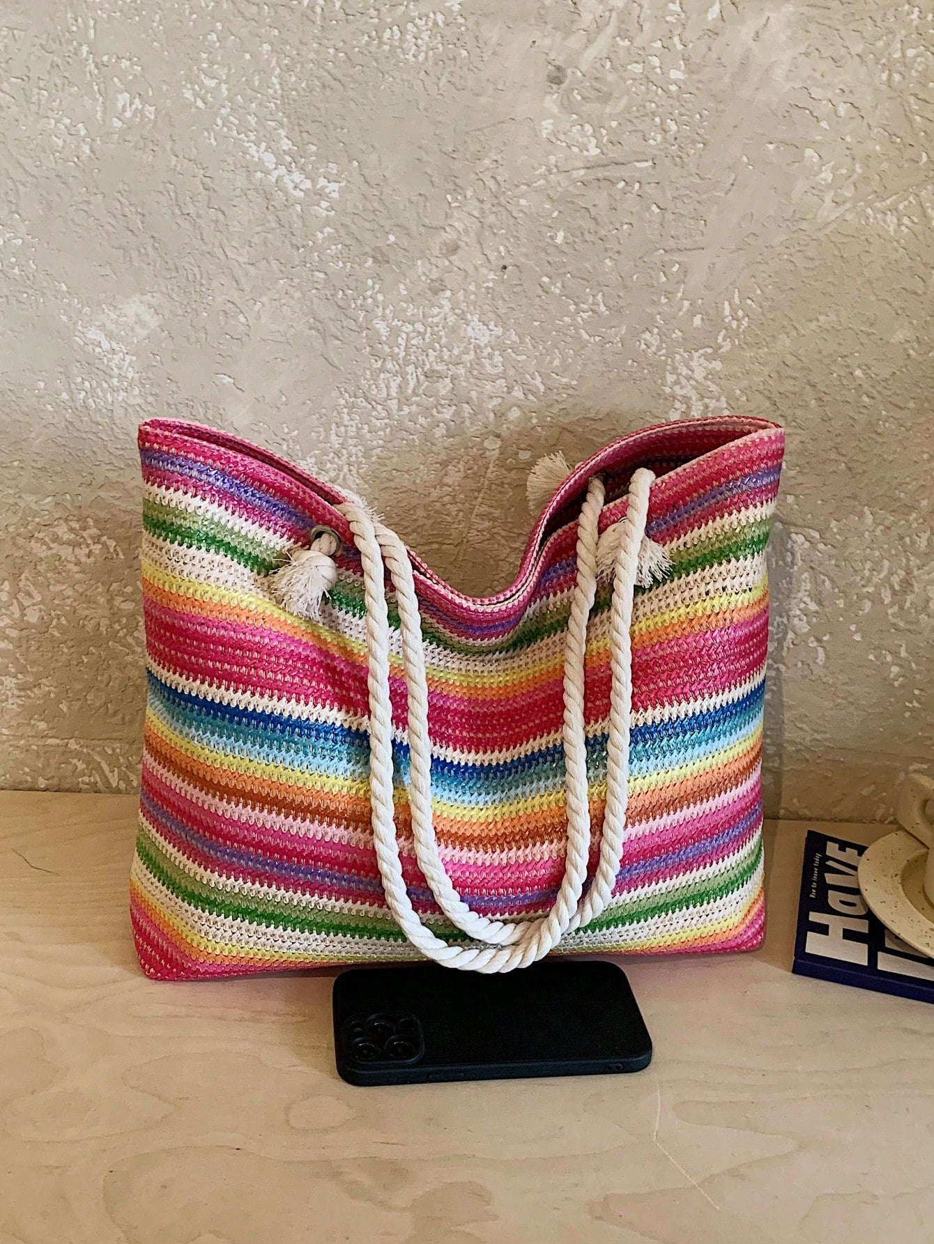 Dedoo Woven Large Capacity Tote Bag, Lightweight Shopping Shoulder Bag, Summer Women's Vacation Travel Essential Bag/Backpack