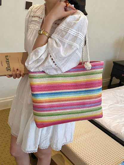 Dedoo Woven Large Capacity Tote Bag, Lightweight Shopping Shoulder Bag, Summer Women's Vacation Travel Essential Bag/Backpack