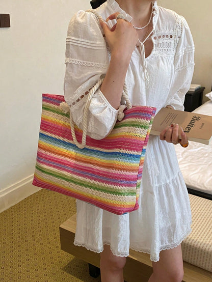 Dedoo Woven Large Capacity Tote Bag, Lightweight Shopping Shoulder Bag, Summer Women's Vacation Travel Essential Bag/Backpack