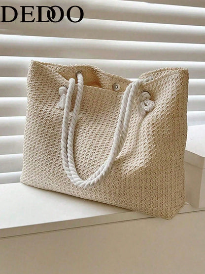 Dedoo Woven Large Capacity Tote Bag, Lightweight Shopping Shoulder Bag, Summer Women's Vacation Travel Essential Bag/Backpack