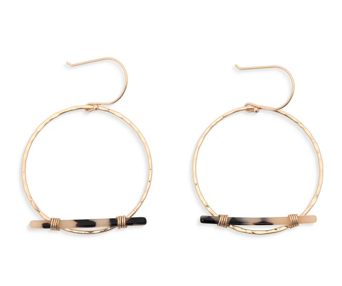 Destiny Gold Hammered Hoop w/Horizontal Tortoise Shell Bar