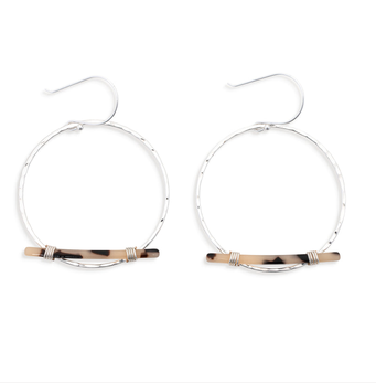 Destiny Silver Hammered Hoop w/Horizontal Tortoise Shell Bar