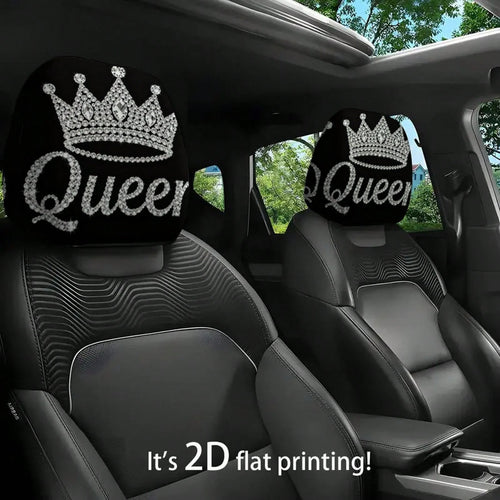 Diamond Queen Crown Pattern Printed Car Headrest Protector, 2D Flat, Suitable For Travel/Car Interior Decoration/Festive Fashion Interior Decoration, Car Seat Cover, Car Accessories, Suitable For All