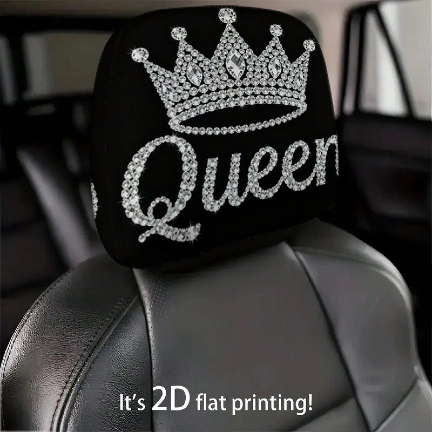 Diamond Queen Crown Pattern Printed Car Headrest Protector, 2D Flat, Suitable For Travel/Car Interior Decoration/Festive Fashion Interior Decoration, Car Seat Cover, Car Accessories, Suitable For All