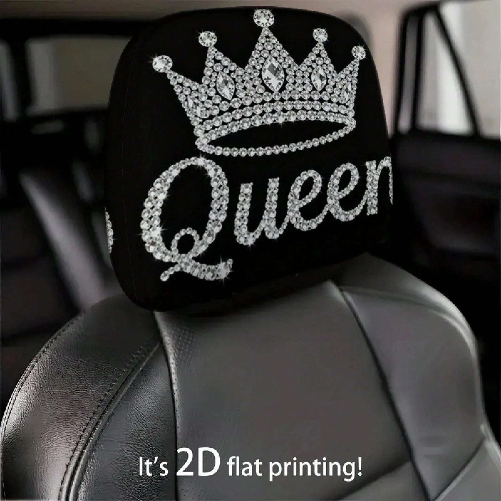 Diamond Queen Crown Pattern Printed Car Headrest Protector, 2D Flat, Suitable For Travel/Car Interior Decoration/Festive Fashion Interior Decoration, Car Seat Cover, Car Accessories, Suitable For All