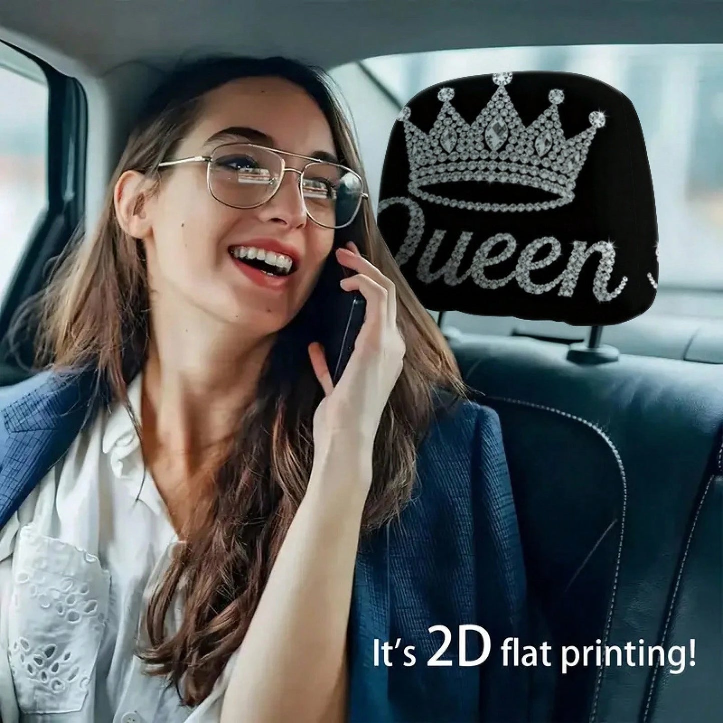 Diamond Queen Crown Pattern Printed Car Headrest Protector, 2D Flat, Suitable For Travel/Car Interior Decoration/Festive Fashion Interior Decoration, Car Seat Cover, Car Accessories, Suitable For All