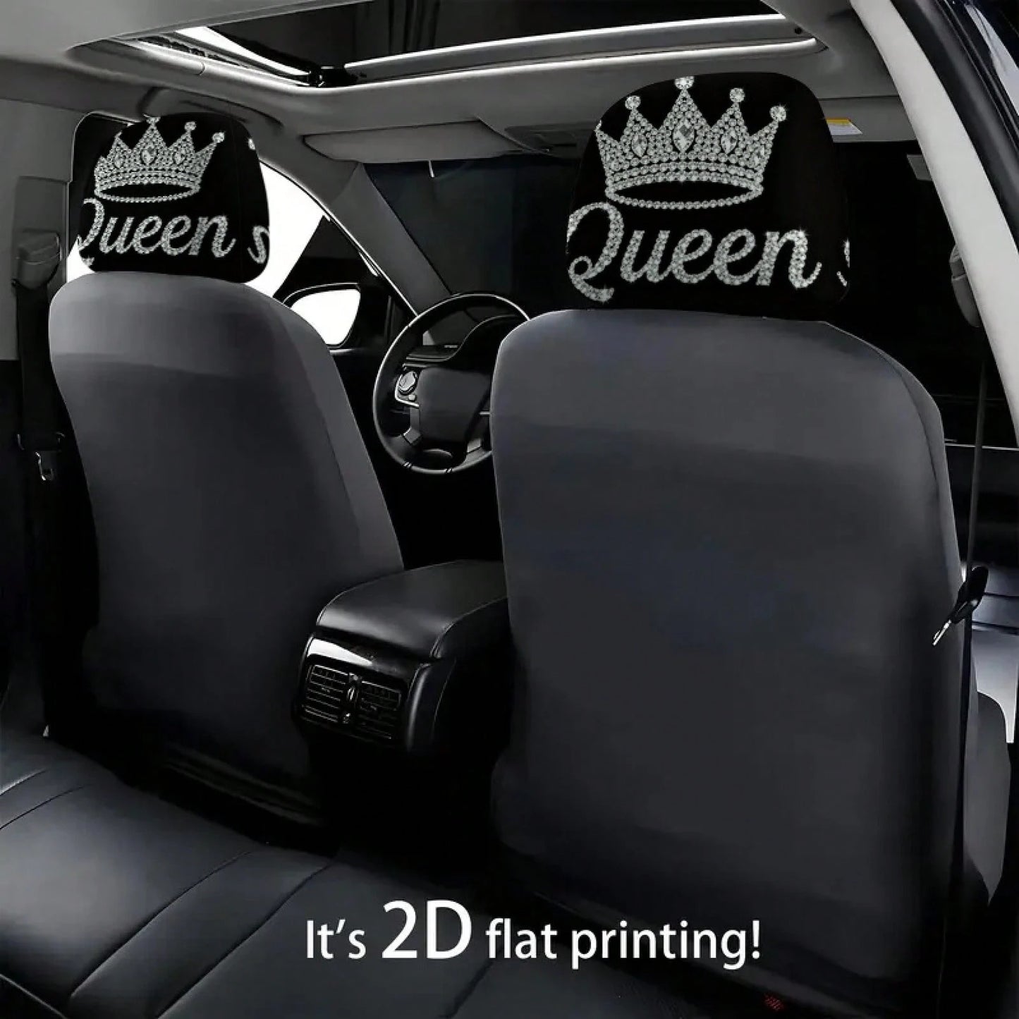 Diamond Queen Crown Pattern Printed Car Headrest Protector, 2D Flat, Suitable For Travel/Car Interior Decoration/Festive Fashion Interior Decoration, Car Seat Cover, Car Accessories, Suitable For All
