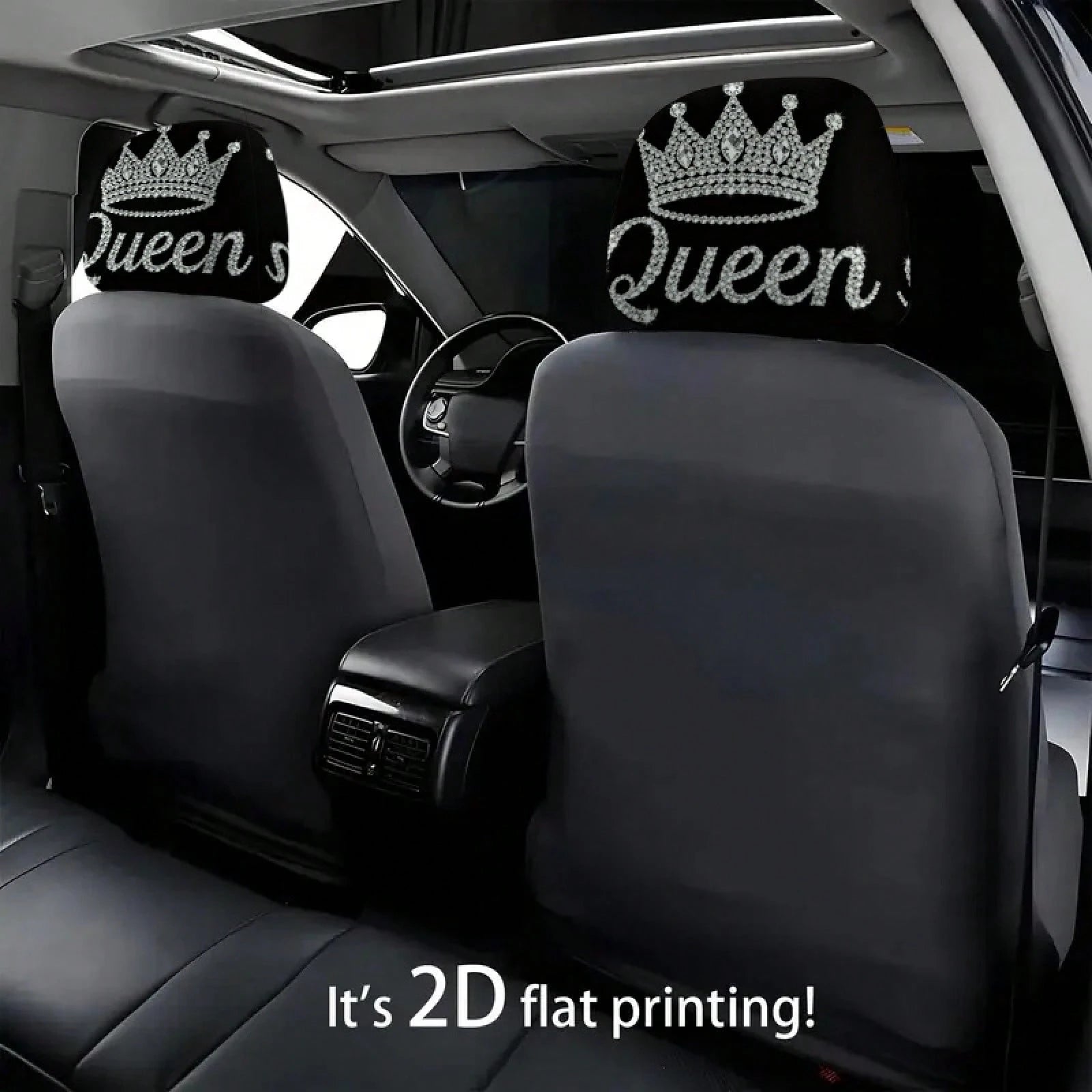 Diamond Queen Crown Pattern Printed Car Headrest Protector, 2D Flat, Suitable For Travel/Car Interior Decoration/Festive Fashion Interior Decoration, Car Seat Cover, Car Accessories, Suitable For All