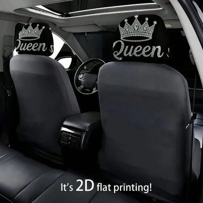 Diamond Queen Crown Pattern Printed Car Headrest Protector, 2D Flat, Suitable For Travel/Car Interior Decoration/Festive Fashion Interior Decoration, Car Seat Cover, Car Accessories, Suitable For All