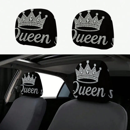 Diamond Queen Crown Pattern Printed Car Headrest Protector, 2D Flat, Suitable For Travel/Car Interior Decoration/Festive Fashion Interior Decoration, Car Seat Cover, Car Accessories, Suitable For All