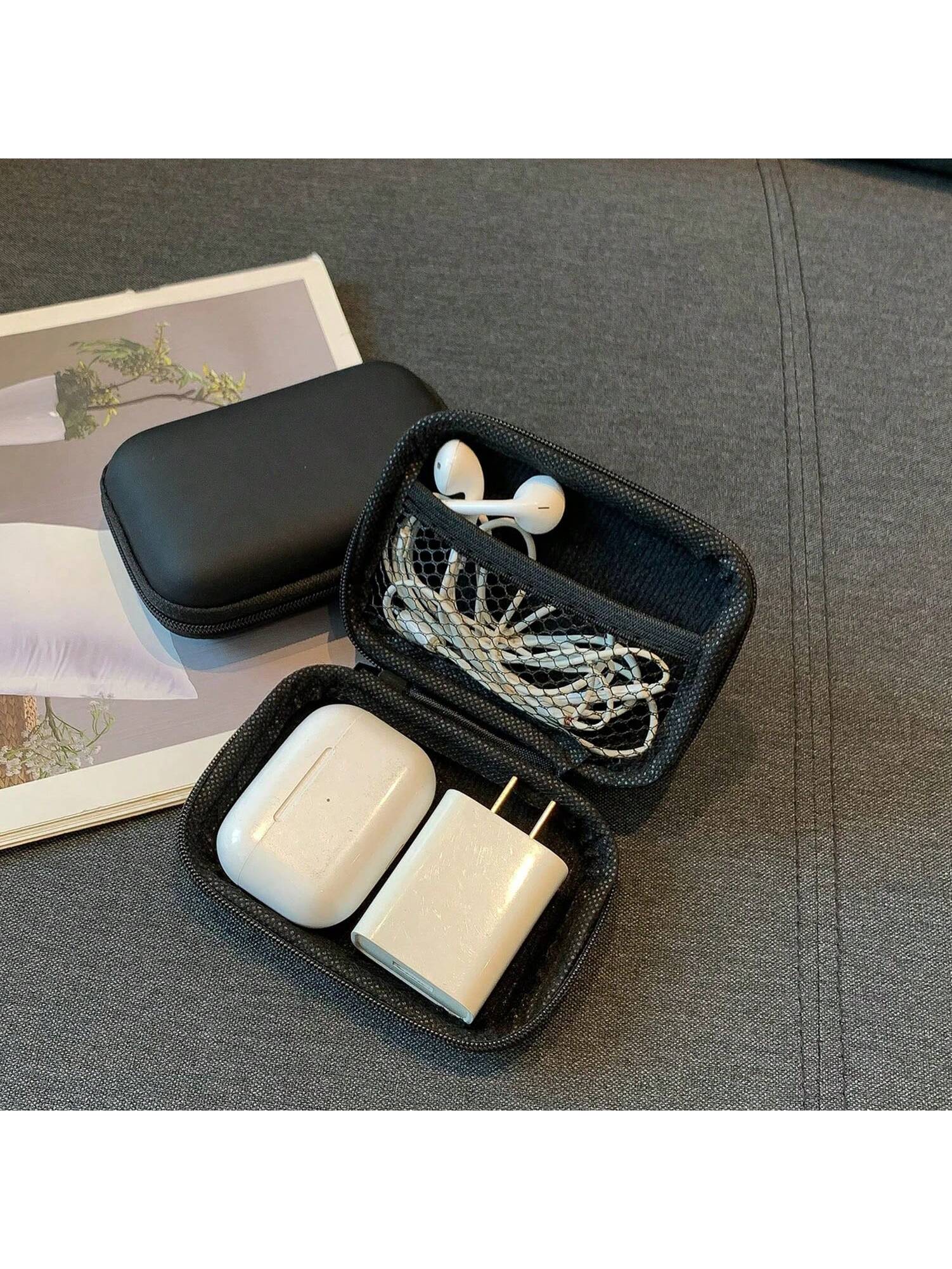 Digital Accessory EVA Storage Box, Suitable For Cable Storage, Portable Double-Layer Power And Hard Drive Protection Case, Dust-Proof Data Cable And Headphones Storage Bag, Wireless Headphones, Blueto
