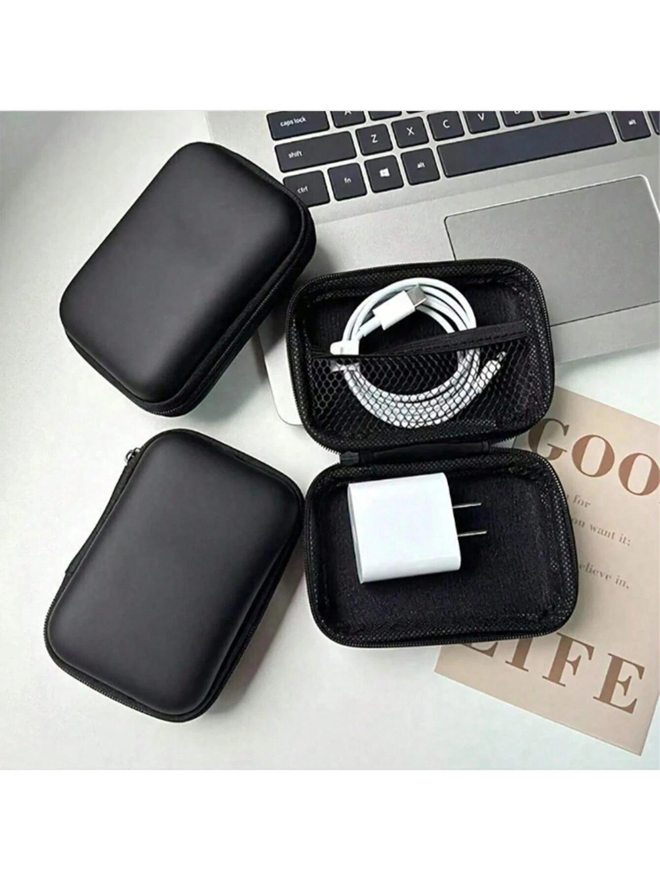Digital Accessory EVA Storage Box, Suitable For Cable Storage, Portable Double-Layer Power And Hard Drive Protection Case, Dust-Proof Data Cable And Headphones Storage Bag, Wireless Headphones, Blueto