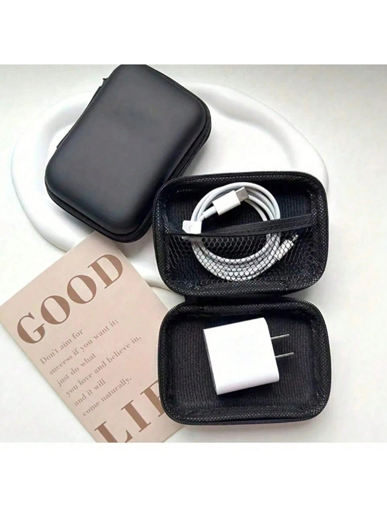 Digital Accessory EVA Storage Box, Suitable For Cable Storage, Portable Double-Layer Power And Hard Drive Protection Case, Dust-Proof Data Cable And Headphones Storage Bag, Wireless Headphones, Blueto