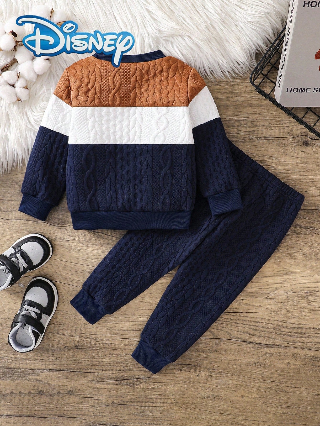 Disney Autumn/Winter Mickey Mouse Cute Long Sleeve Sweatshirt And Pants Set With Cartoon Pattern, Slight Stretch, Suitable For Newborn Baby Daily Wear As Holiday Gift