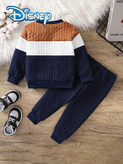 Disney Autumn/Winter Mickey Mouse Cute Long Sleeve Sweatshirt And Pants Set With Cartoon Pattern, Slight Stretch, Suitable For Newborn Baby Daily Wear As Holiday Gift