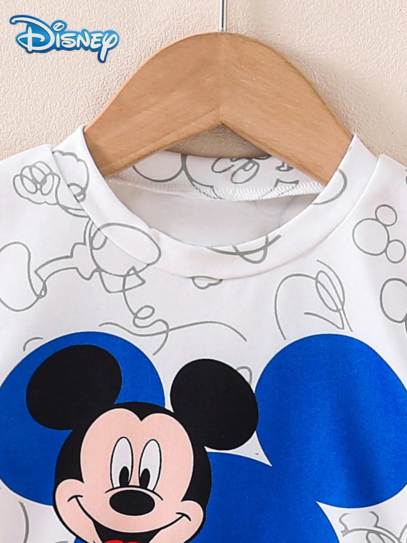 Disney Summer Baby Boys' Newborn Graphic Line Mickey Mouse Print Short Sleeve T-Shirt And Shorts Set, Cartoon Pattern With Stretch, Suitable For Infant Daily Wear, Great Gift