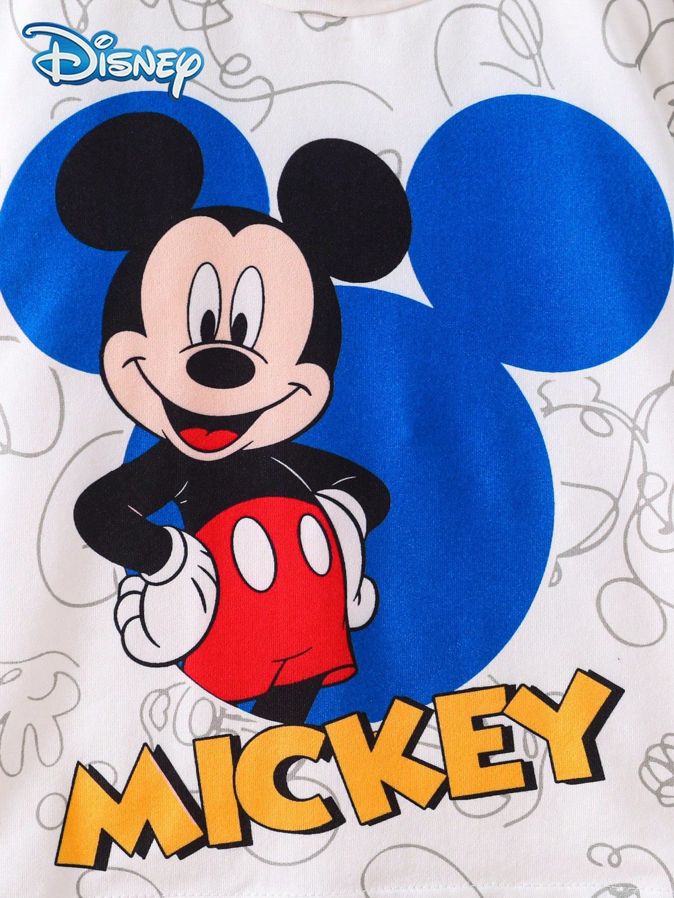 Disney Summer Baby Boys' Newborn Graphic Line Mickey Mouse Print Short Sleeve T-Shirt And Shorts Set, Cartoon Pattern With Stretch, Suitable For Infant Daily Wear, Great Gift