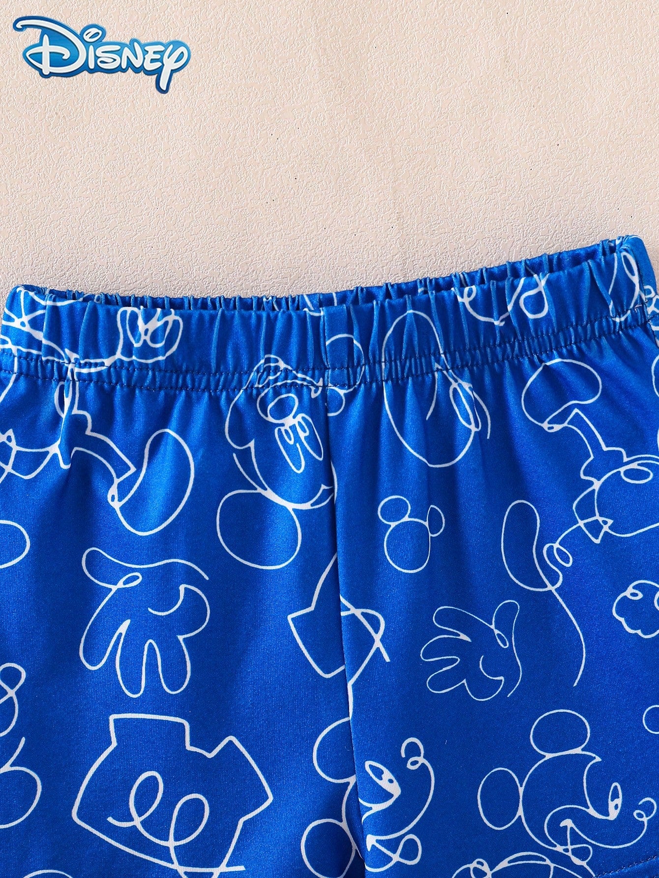 Disney Summer Baby Boys' Newborn Graphic Line Mickey Mouse Print Short Sleeve T-Shirt And Shorts Set, Cartoon Pattern With Stretch, Suitable For Infant Daily Wear, Great Gift