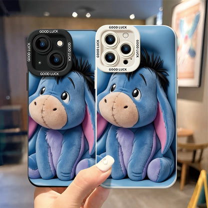 Disney Winnie The Pooh Eeyore Phone Case- Sweet Eeyore With Stitched Details And Pink Inner Ears, On A Calming Light Blue Background, Compatible With IPhone 17, 16, 15, 14, 13, 12, 11 Pro Series And
