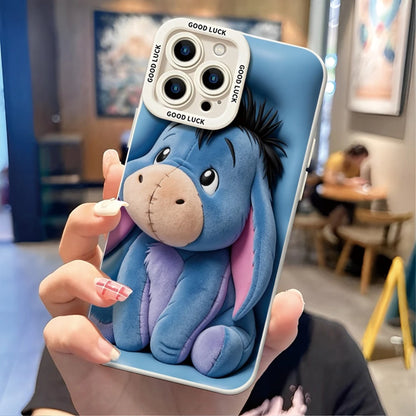 Disney Winnie The Pooh Eeyore Phone Case- Sweet Eeyore With Stitched Details And Pink Inner Ears, On A Calming Light Blue Background, Compatible With IPhone 17, 16, 15, 14, 13, 12, 11 Pro Series And