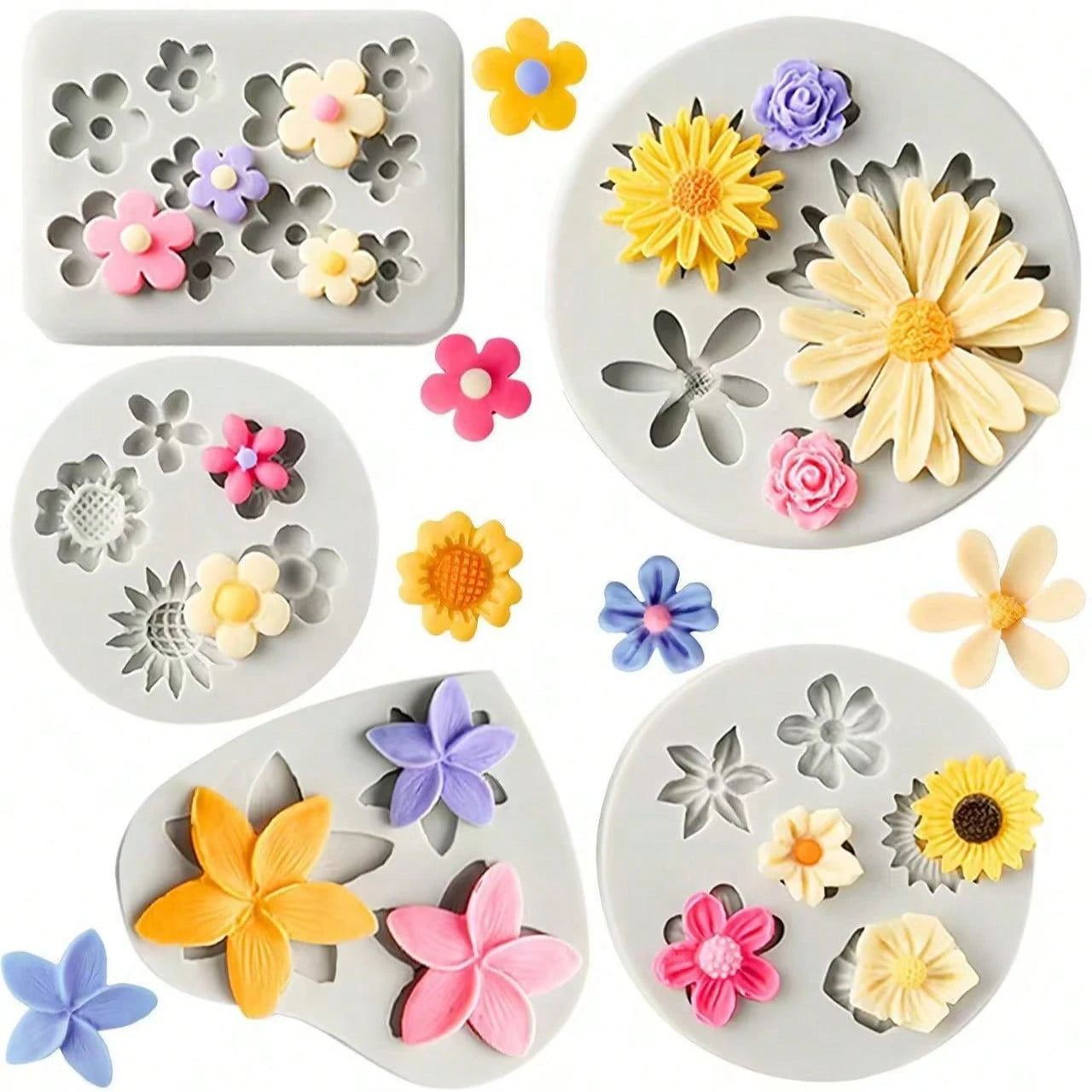 DIY Silicone Molds, Suitable For Fondant, Chocolate And Cake, Daisy, Sunflower, Rose And Leaf Shaped Baking Decoration Molds