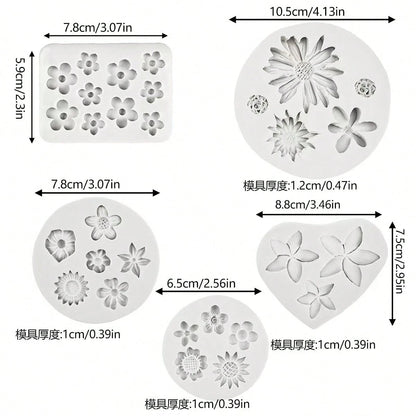 DIY Silicone Molds, Suitable For Fondant, Chocolate And Cake, Daisy, Sunflower, Rose And Leaf Shaped Baking Decoration Molds