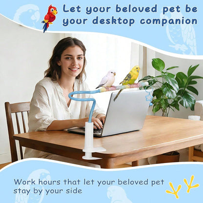 DKE&Amp;YMQ Bird Perch Stand With Pet Pad Set- Flexible Desktop Playground &Amp; Accessories For Parrots, Parakeets, Cockatiels, And Conures (Blue Medium)
