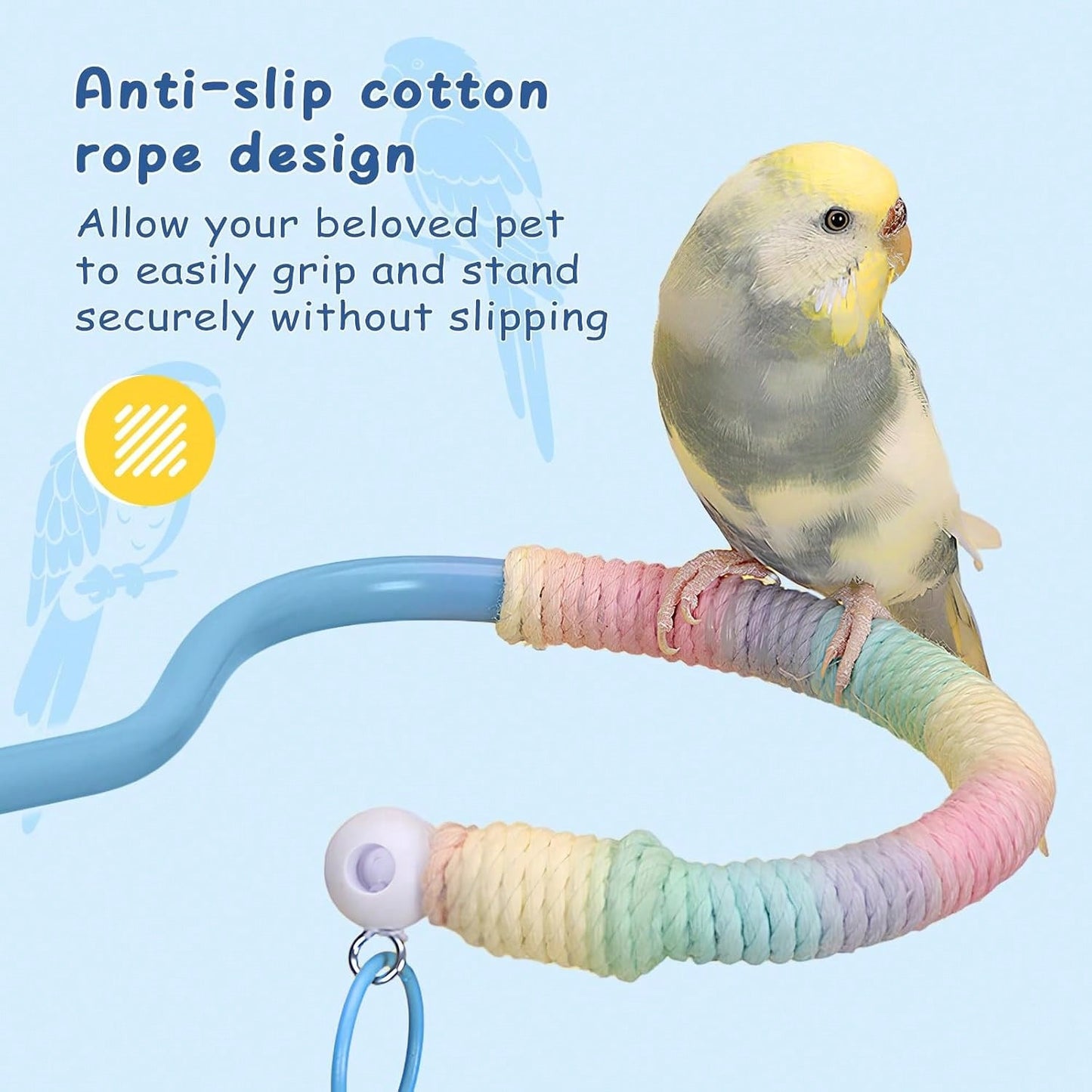 DKE&Amp;YMQ Bird Perch Stand With Pet Pad Set- Flexible Desktop Playground &Amp; Accessories For Parrots, Parakeets, Cockatiels, And Conures (Blue Medium)