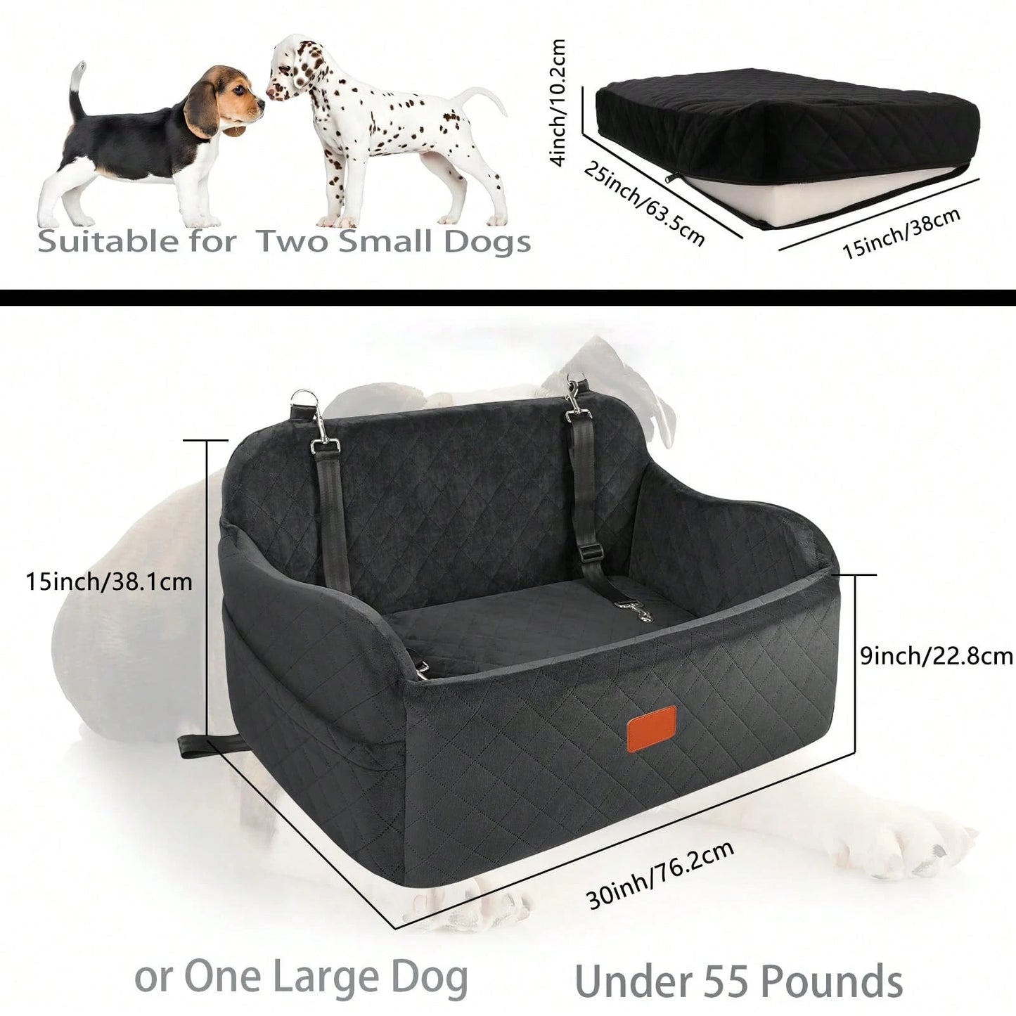 Dog Car Seat For Medium And Large Dogs, Pet Travel Car Bed With Seat Belt Pass-Through, Fully Removable And Washable Car Dog Seat With Adjustable Straps, 3 Straps For Easy Installation