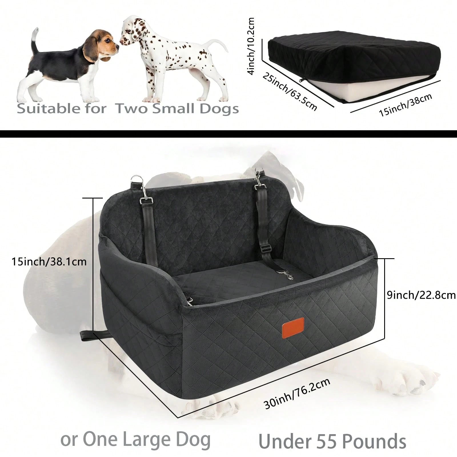Dog Car Seat For Medium And Large Dogs, Pet Travel Car Bed With Seat Belt Pass-Through, Fully Removable And Washable Car Dog Seat With Adjustable Straps, 3 Straps For Easy Installation