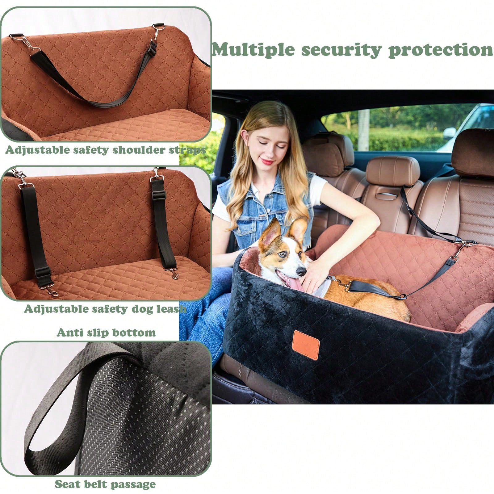 Dog Car Seat For Medium And Large Dogs, Pet Travel Car Bed With Seat Belt Pass-Through, Fully Removable And Washable Car Dog Seat With Adjustable Straps, 3 Straps For Easy Installation