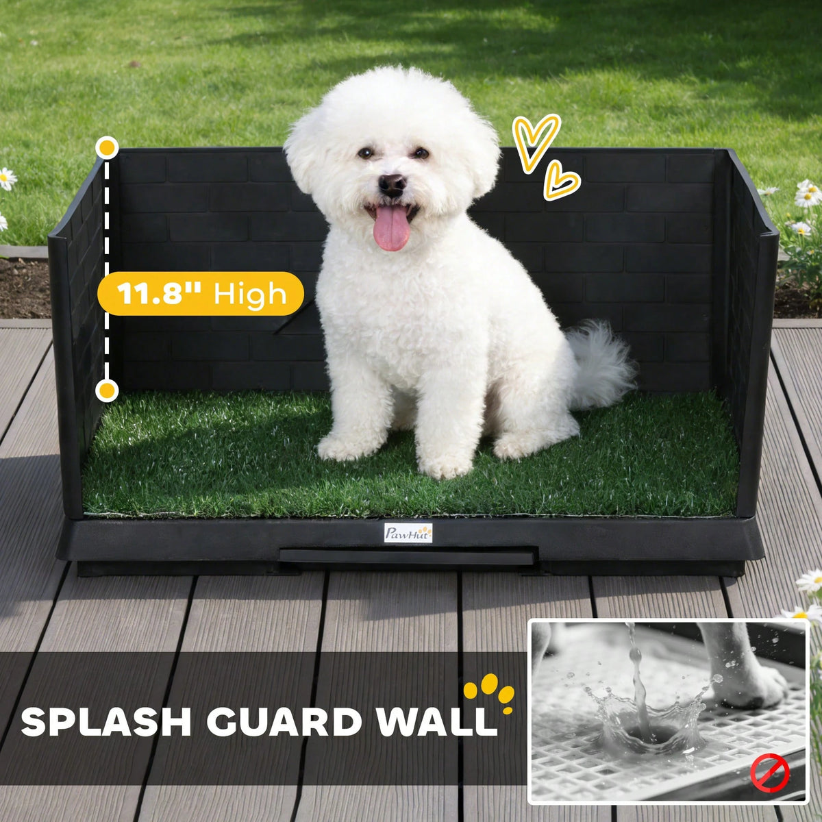 Dog Grass Pad With High Walls And Tray, Indoor Potty Tray For Puppy Training, Pee Pad Holder With Artificial Grass