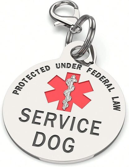 Double-Sided Guide Dog Identification Tag, With Federal Protection Symbol And Red Medical Alert Symbol| 1.25inch Durable Pet Identification Tag| Can Be Easily Worn On Collars, Harnesses, Or Vest