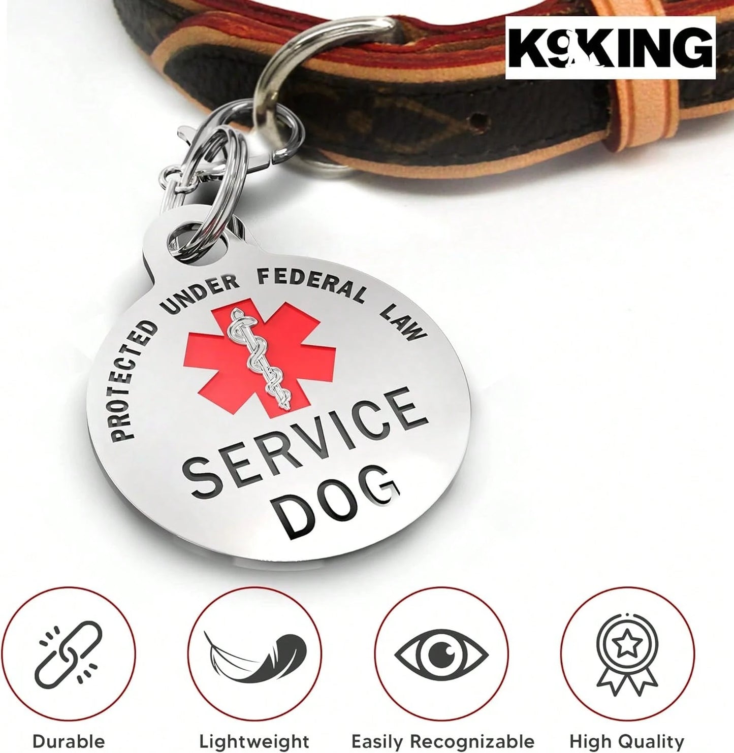 Double-Sided Guide Dog Identification Tag, With Federal Protection Symbol And Red Medical Alert Symbol| 1.25inch Durable Pet Identification Tag| Can Be Easily Worn On Collars, Harnesses, Or Vest
