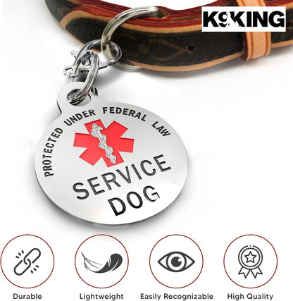 Double-Sided Guide Dog Identification Tag, With Federal Protection Symbol And Red Medical Alert Symbol| 1.25inch Durable Pet Identification Tag| Can Be Easily Worn On Collars, Harnesses, Or Vest