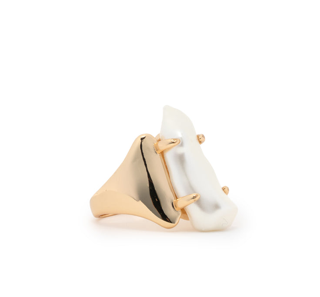 Dove Chunky Pearl on Gold Band Adjustable Ring